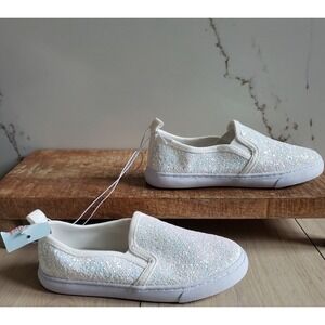 Cat & Jack Slip On Sneakers Girls 12 White Glitter Comfort Toddler Play Shoe NWT